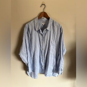 J. Jill | love linen blue button down top 100% linen